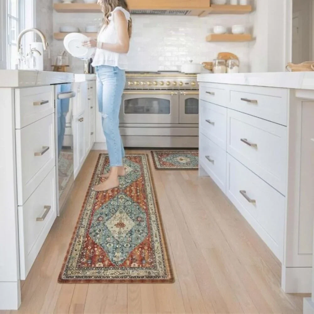 New Set of 2 Boho Kitchen Mat, Cushioned, Anti-Fatigue, Non-Skid, Waterproof